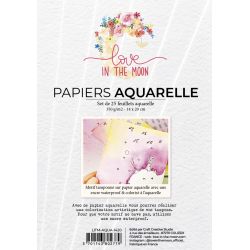 Set de 25 papiers aquarelle 300g Love In The Moon